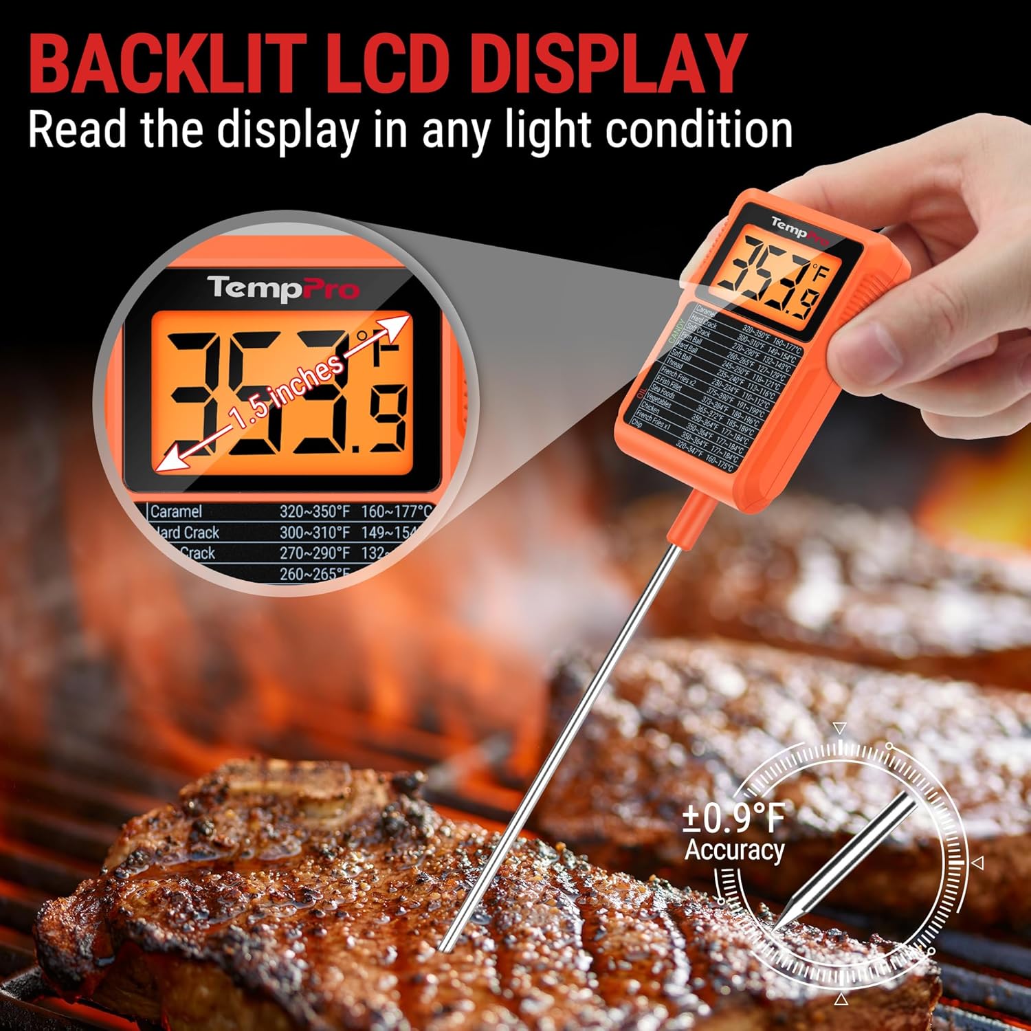 TempPro Waterproof Digital Candy Thermometer - Instant Read 10" Long Probe for Cooking & BBQ