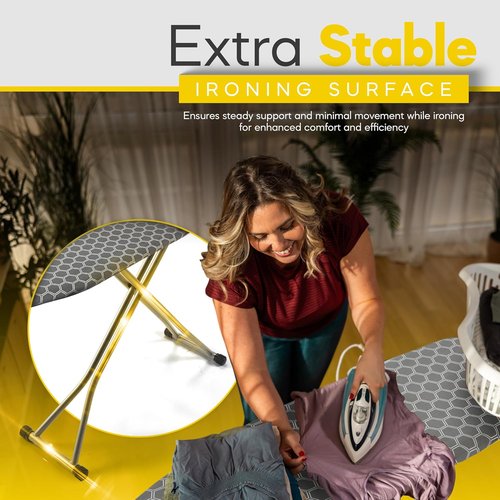 Full Size Ironing Board - Sturdy 57" L x 15" W Design with Adjustable Height & Heat Resistant Cover - Silver Gray