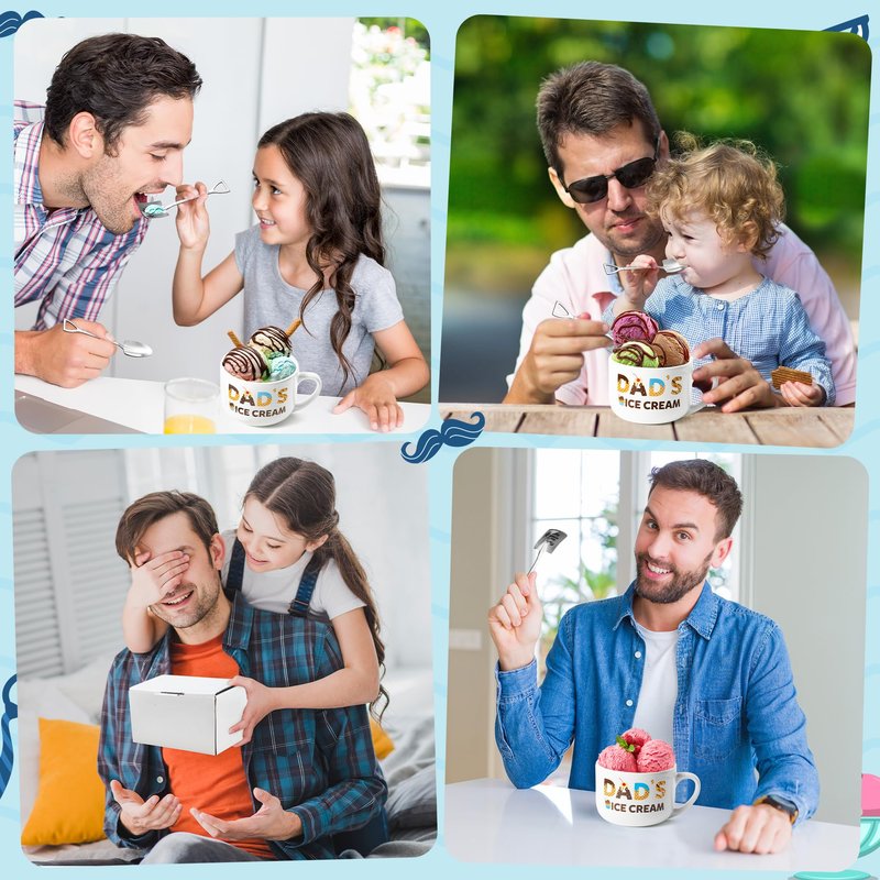 R HORSE Father Ice Cream Bowl Gift Set, Dad’s Ice Cream Bowl Engraved Shovel Spoon Set with Best Dad Ever Card, Desserts Cereal Fruit Tableware Kit Father’s Day Birthday Gift Box for Daddy Grandpa Men