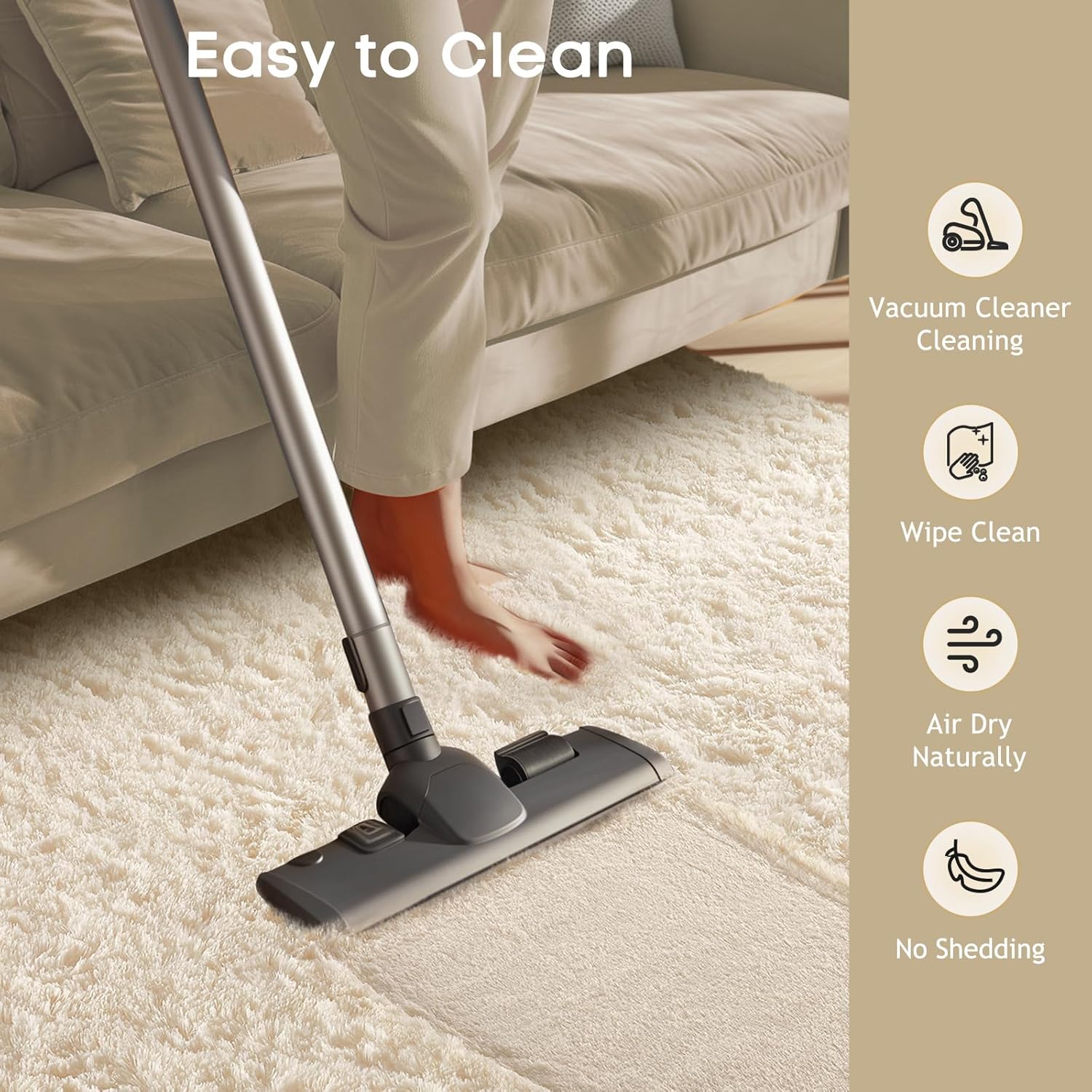 Ophanie Area Rugs - Soft Non-Slip Fluffy Shag Carpet for Living Room | Ivory 8x10 Large Indoor Rug