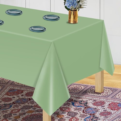 8Pcs Sage Green Plastic Tablecloths for Rectangle Tables, Plastic Table Cover Disposable Light Green Table Cloths for Wedding Birthday Baby Shower Anniversary Christmas Party Decorations (54 x108")
