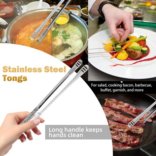 4Pcs 11-Inch Stainless Steel Korean BBQ Grill Tongs, Japanese Barbecue Tongs for Cooking, Portable Kitchenware for Home, Outdoor, Steak, Salad, Food