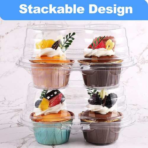 Vyndicca 50Pcs Cupcake Containers Disposable,2 Cavity Cupcake Boxes,Clear Cupcake Holder,Stackable Deep Dome Cupcake Carrier with Lid for Cupcakes Muffins Pies,BPA-Free