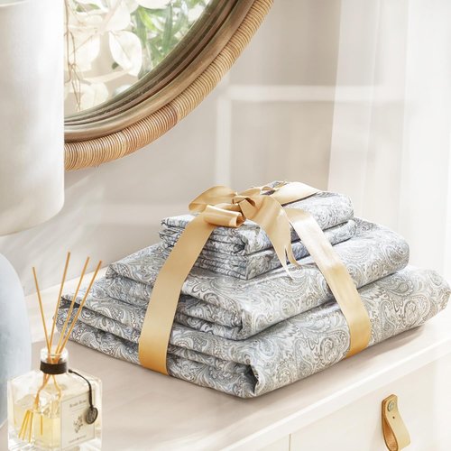 Comfort Spaces King Cotton Sheets - Breathable & Soft All-Season Set | 14" Pocket Fits Up to 16" Mattress, Paisley Multi 4 Piece