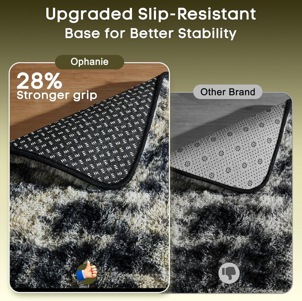 Ophanie Area Rug - Fluffy Black, Gold & Grey Shag Carpet for Living Room | 9x12 Soft Plush Design