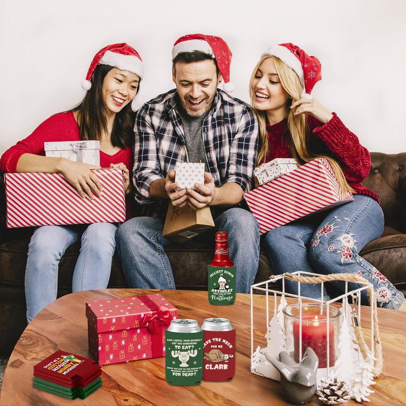 Christmas Vacation Decorations, 8 Pcs Funny Holiday Can Cooler Sleeves, 12 oz Reusable Can Covers for Beer Beverage Drinks, Griswold Family Christmas Vacation Merch Gifts, Xmas Party Decor Supplies