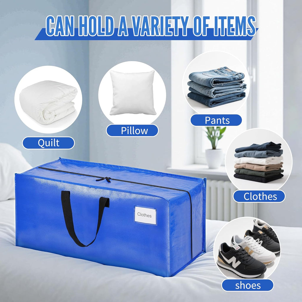 BAGAIL Heavy Duty Moving Bags - Extra Large Storage Totes with Strong Handles | 6-Pack, Blue