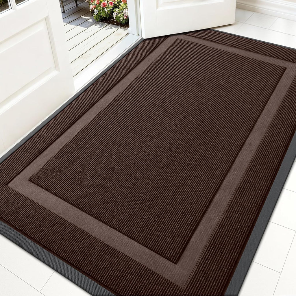 OLANLY Waterproof Front Door Mat - All-Season Indoor/Outdoor Doormat, Easy Clean, 59x35, Dark Brown