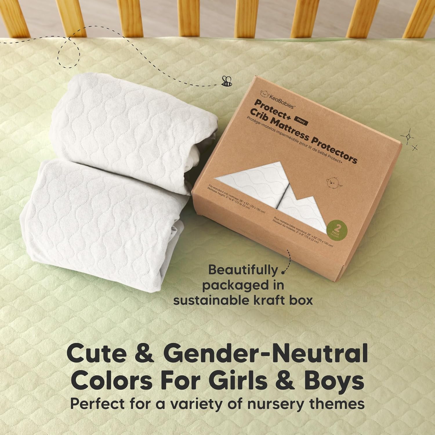 Skiennix Waterproof Crib Mattress Protector Cover - Soft Quilted Cotton, 52" x 28", Machine Washable, 2-Pack