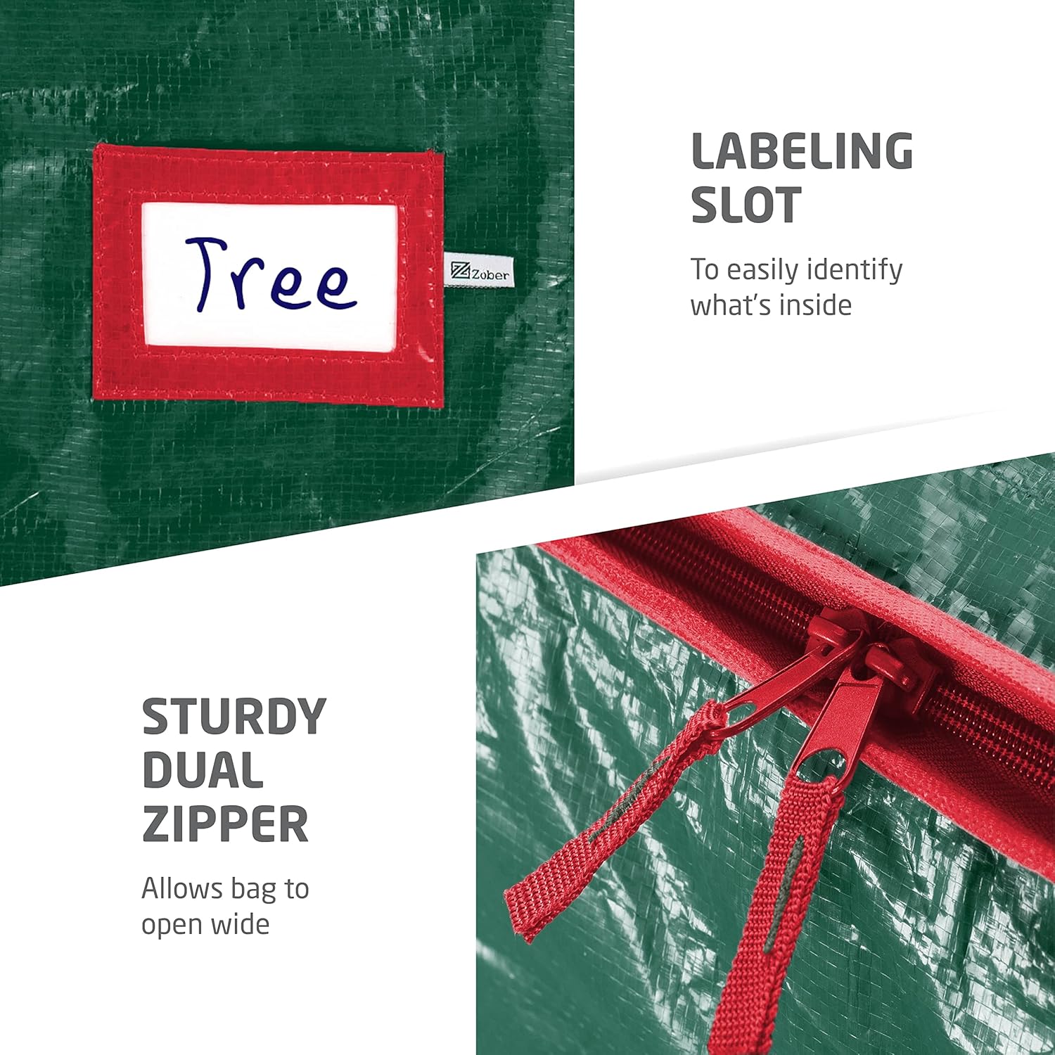 Zober Christmas Tree Storage Bag - Waterproof & Durable for 9 Ft Artificial Trees - Green with Label Slot