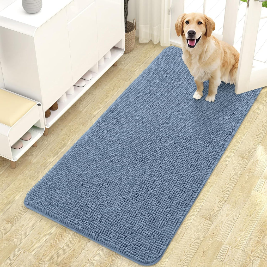 OLANLY Dog Door Mat - Absorbent Non-Slip Washable Doormat for Muddy Paws | 47x24, Airy Blue