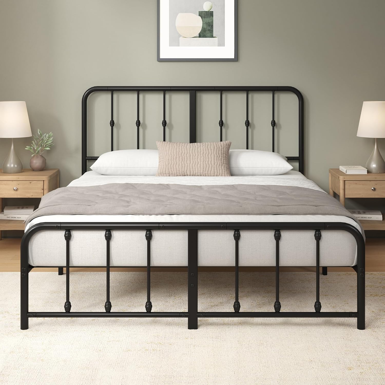 Zinus Leonardo Metal Platform Bed Frame - Victorian Spindle Headboard & Footboard | Heavy Duty, Queen Size