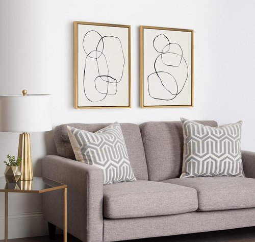 Kate and Laurel Sylvie Wall Art - Modern Circles Framed Linen Canvas Decor | 2-Piece Set, 18x24 Gold Abstract