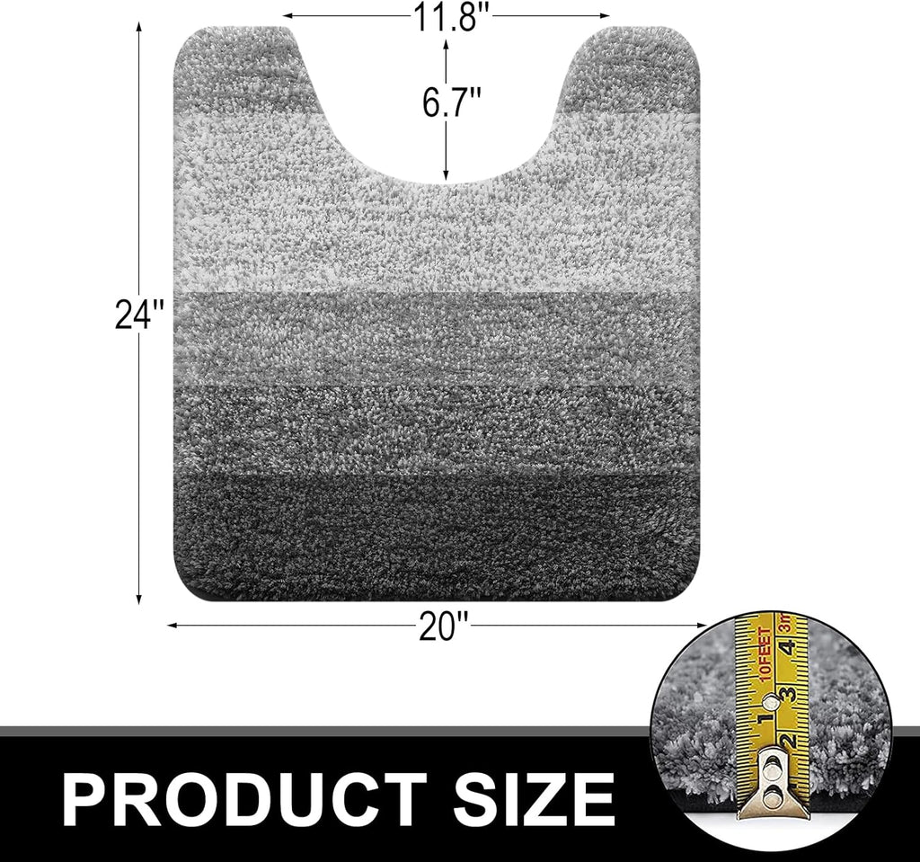 OLANLY Luxury U-Shaped Toilet Rugs - Extra Soft, Absorbent Microfiber Bath Mat, 24x20, Non-Slip, Grey