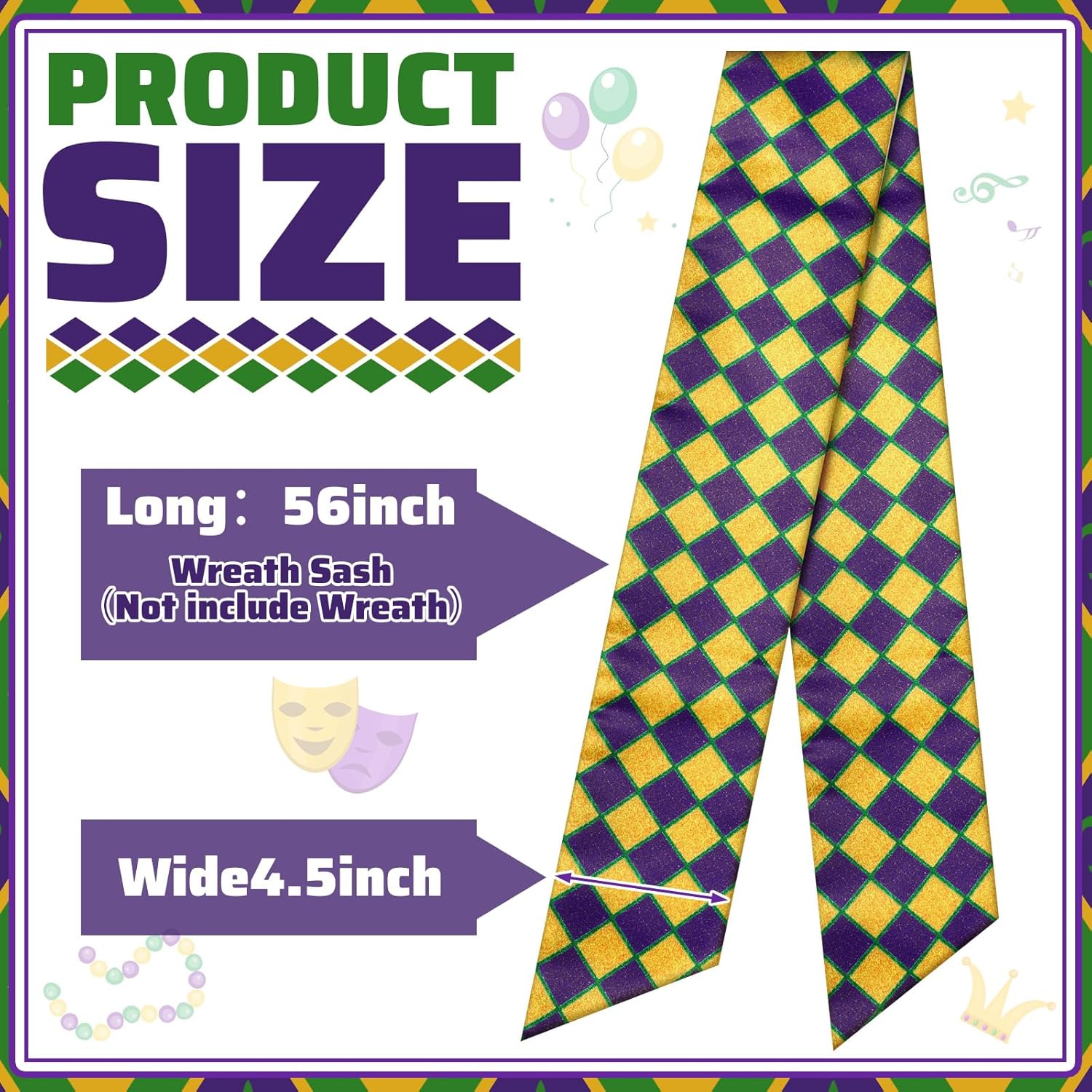 VitalCozy Carnival Wreath Sash - Satin Embroidery Monogram Ribbon for Indoor/Outdoor Decor
