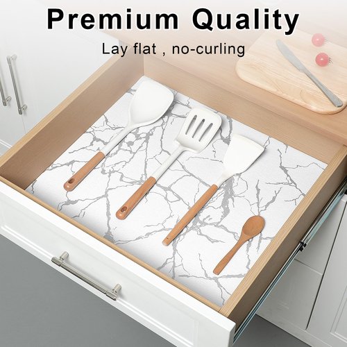 Drawer and Shelf Liner for Kitchen Cabinets - Waterproof Shelf Paper, Reusable Non-Slip Non-Adhesive Easy to Cut and Install - Suitable for Cabinets, Drawers, Shelves, and Desks