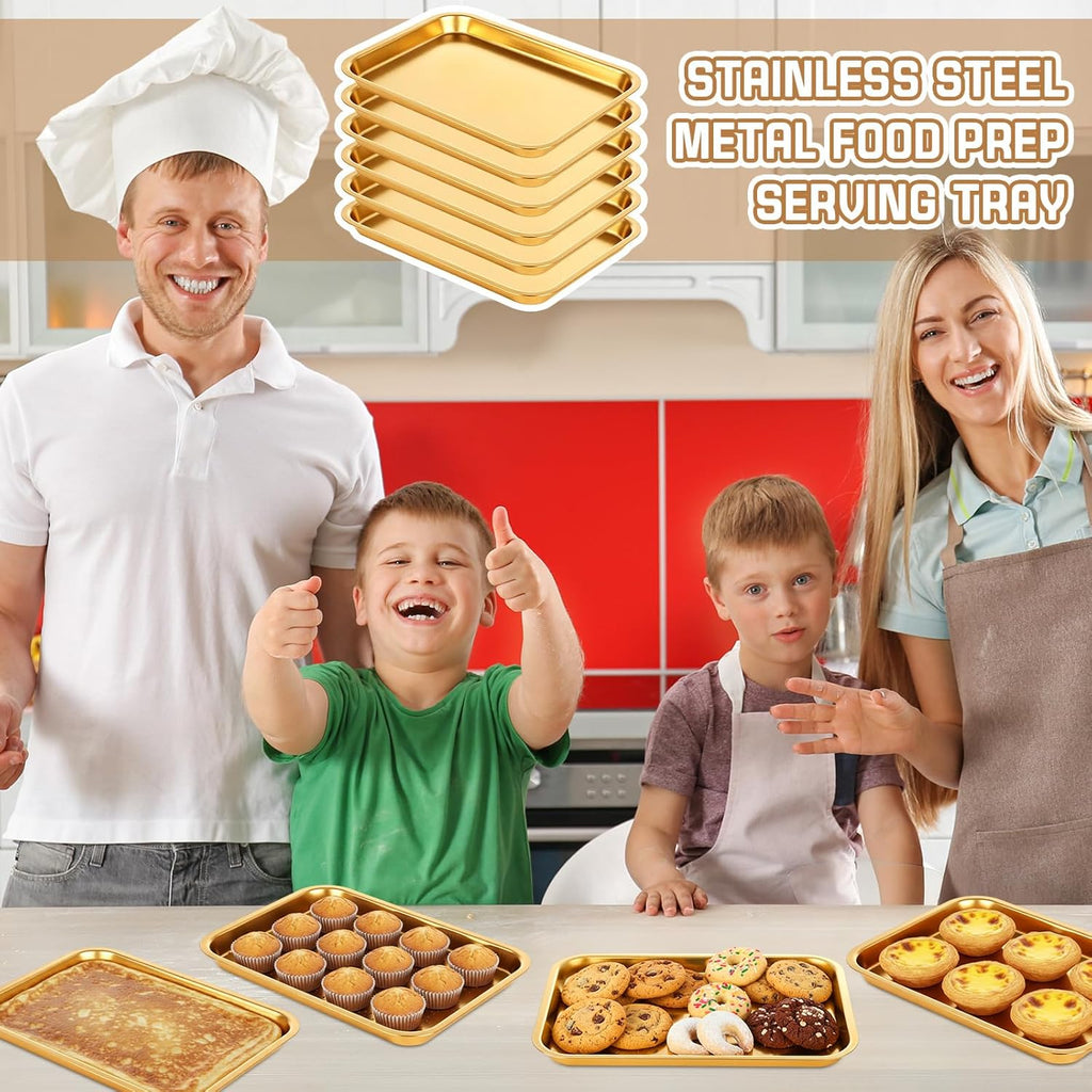 Skiennix Gold Baking Sheets - 6 Pcs Stainless Steel Cookie Trays | Rust-Free, Easy Clean, Dishwasher Safe