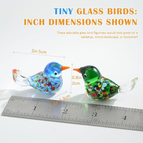 HDCRYSTALGIFTS Miniature Glass Bird Figurines - 6pcs Hand Blown Decorative Statues | Unique Home Decor Gifts for Mom