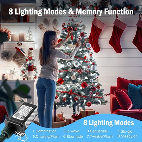 Minetom C9 LED Christmas Lights - 81FT 100 Waterproof String Lights with Timer & 8 Modes | Cool White