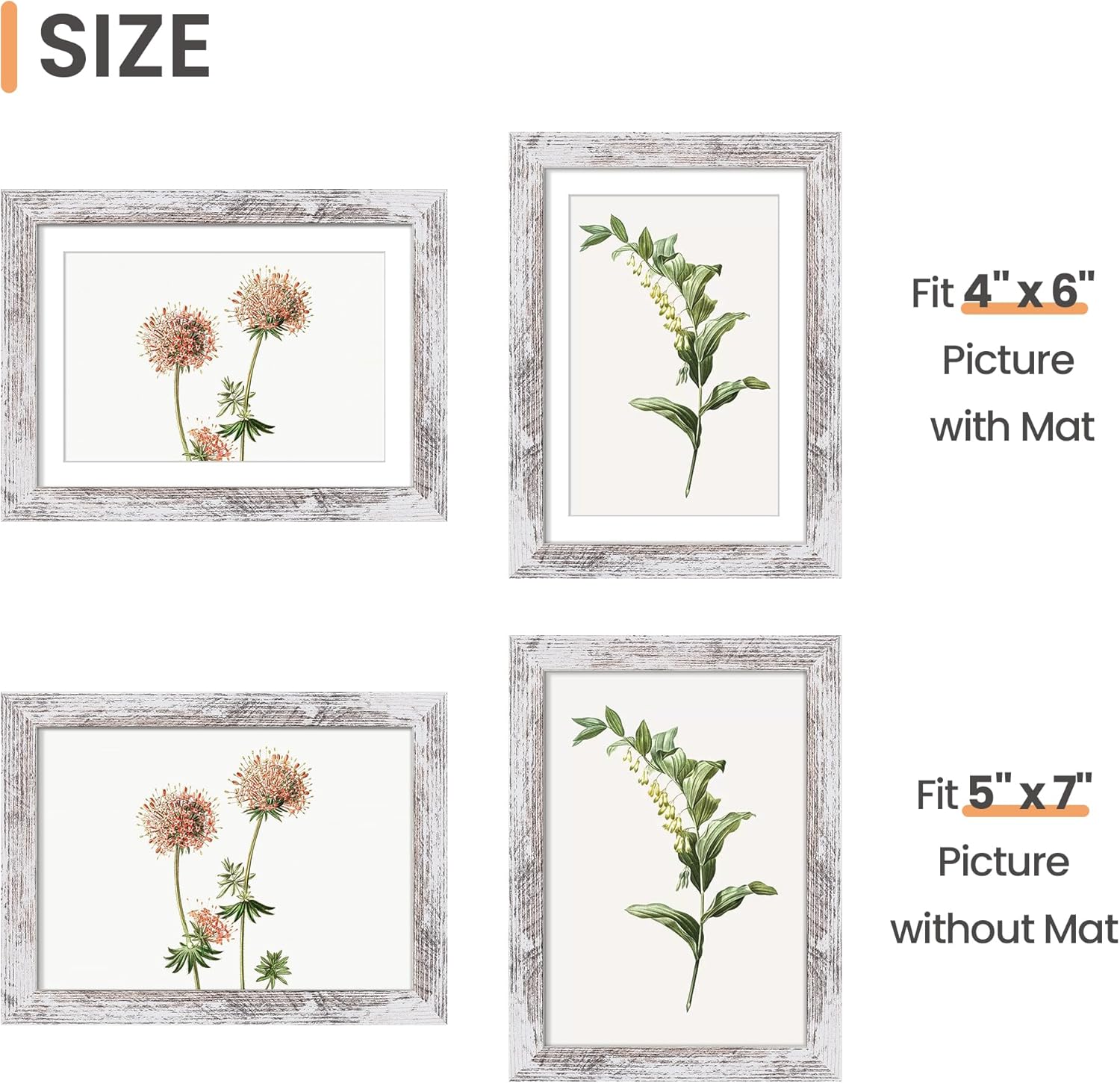Upsimples 5x7 Picture Frame - Rustic White Design for 4x6 or 5x7 Photos | Wall Hanging Display