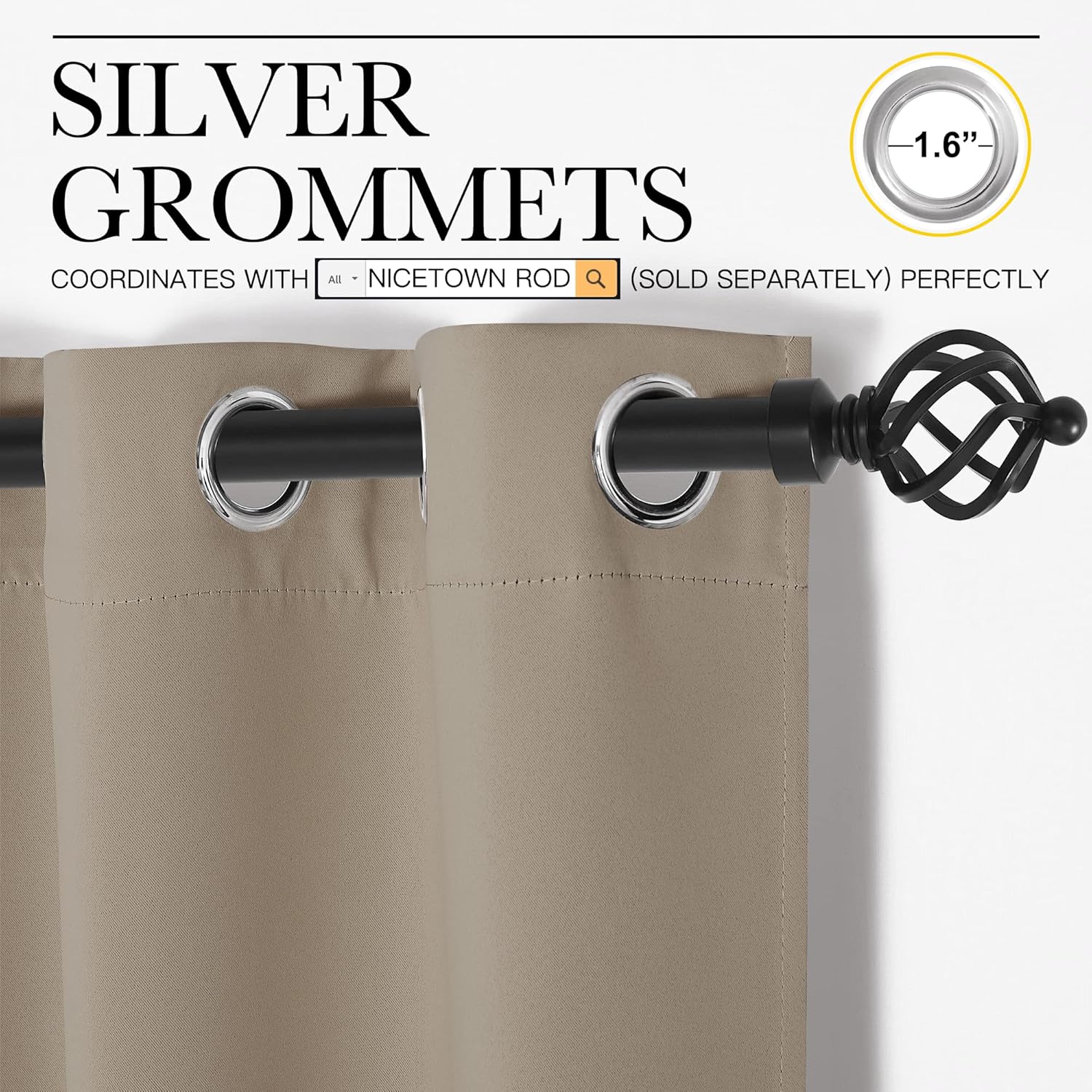 NICETOWN Blackout Curtain Panels - Thermal Insulated Draperies in Taupe | 55 x 68 Inches (1 Pair)