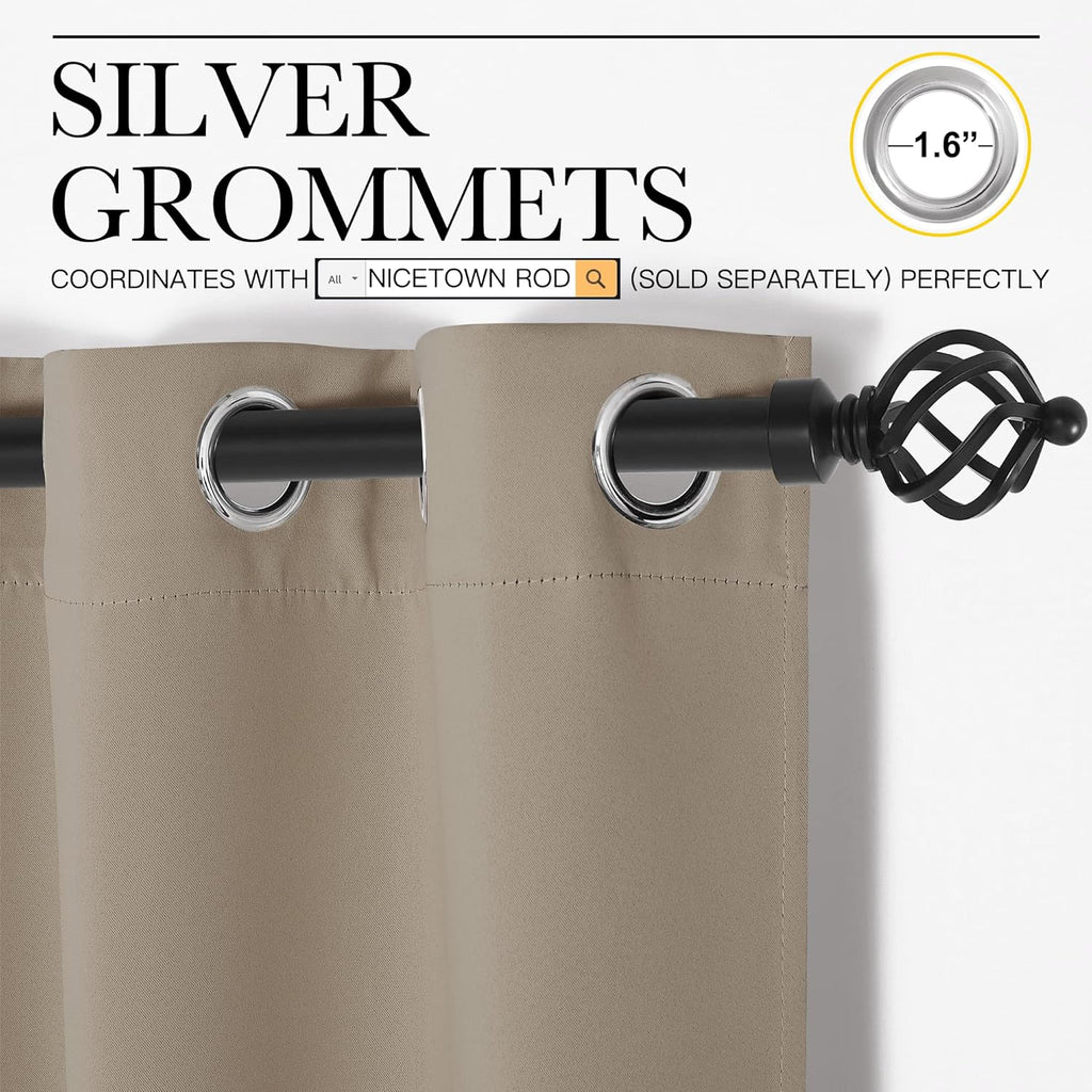 NICETOWN Blackout Window Curtain Panels - Thermal Insulated Grommet Drapes for Basement | Taupe, 34x54 Inch (1 Pair)