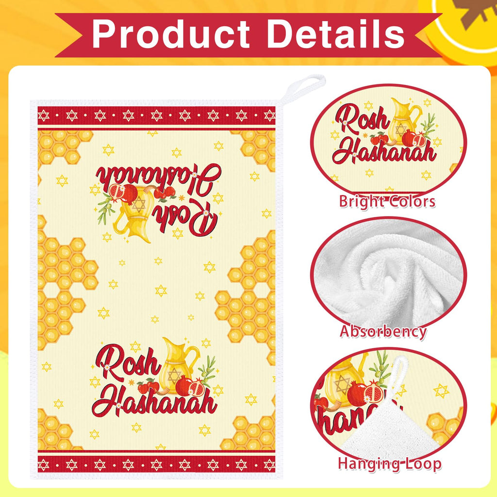 InIsaJace Rosh Hashanah Kitchen Towels Set, 6PCS Happy Rosh Hashanah Hostess Decorative Dish Towel Gift, Holiday Party Home Supplies Decorations (16 X 24 Inches)