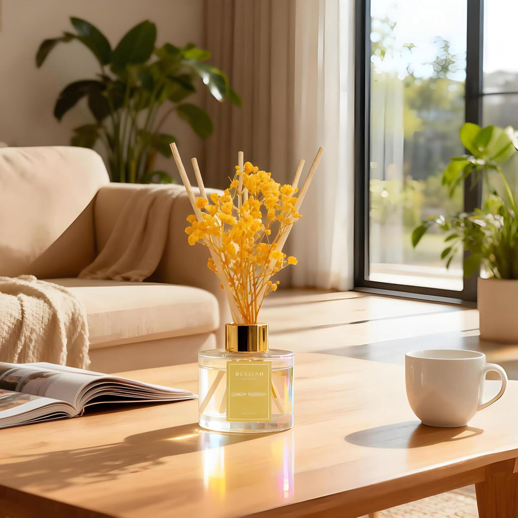 Reed Diffuser Set - Premium Lemon Verbena Scented Oil with Baby's Breath & Cotton | Long-Lasting Aromatherapy for Home Decor