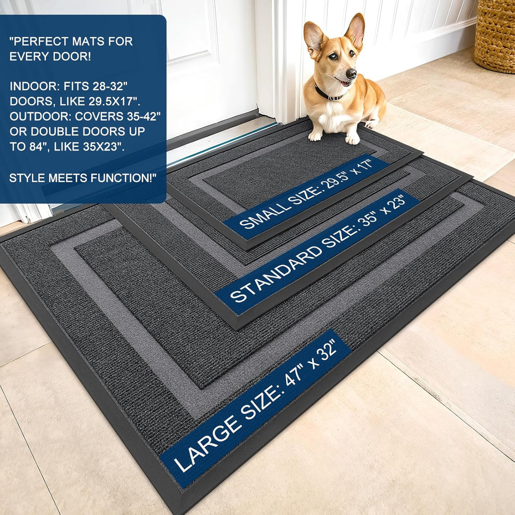 OLANLY Indoor Outdoor Front Door Mat - Waterproof All-Weather Doormat, Easy Clean, 36x24, Grey