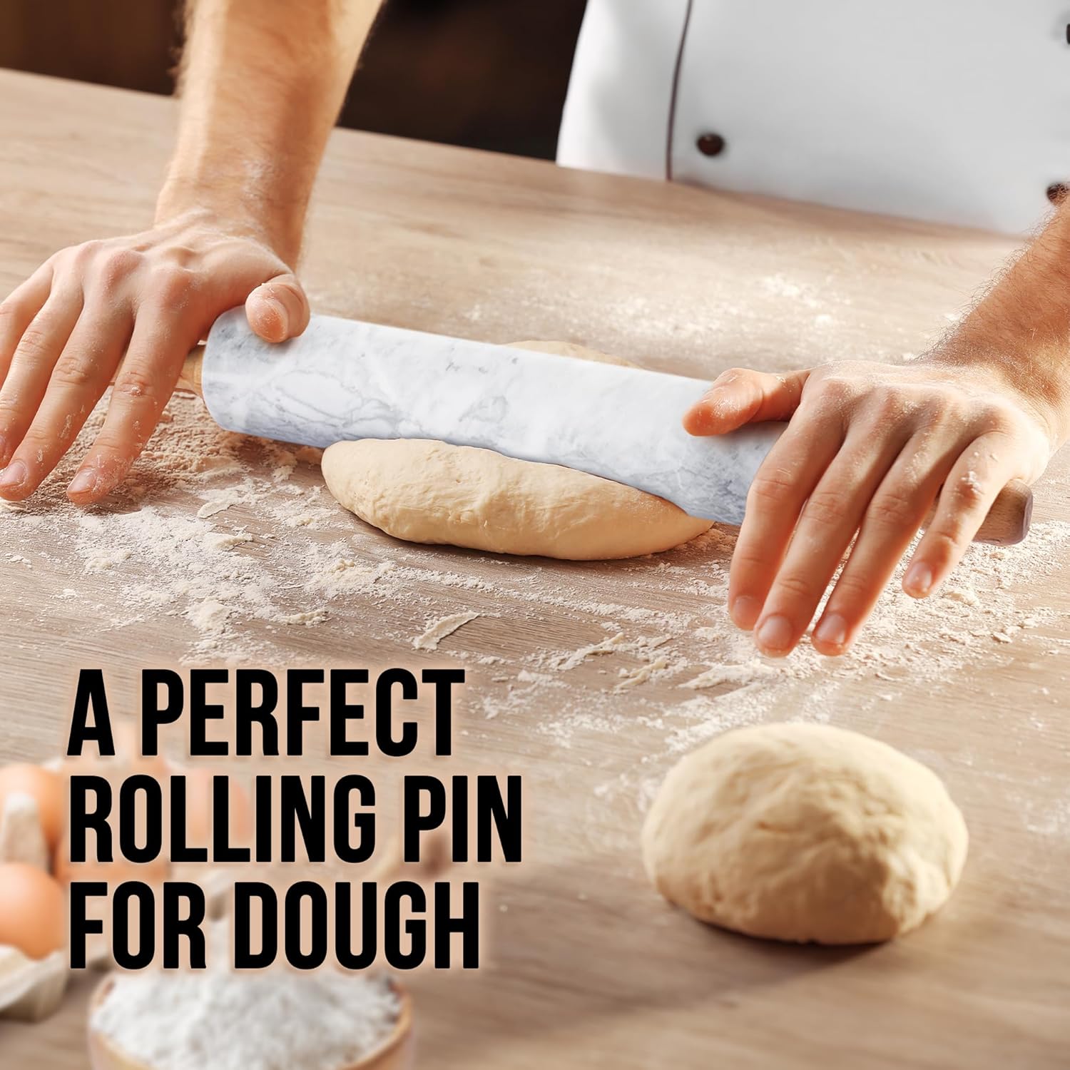Zulay Kitchen Marble Rolling Pin - 17-Inch Polished Non-Stick Roller With Beechwood Handle | Ideal For Baking Pastries & Pizza