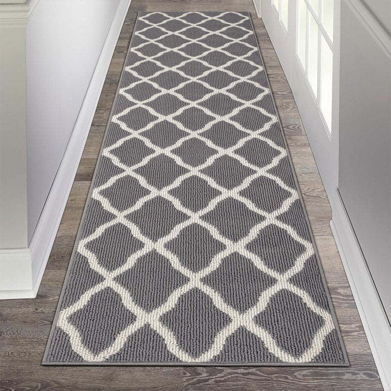 SHACOS Hallway Runner Rugs 2.6x12 ft Long Washable Non Slip Rubber Backing Carpet Runner Dirt Trapper Floor Runner Mats for Kitchen Hall Entryway Living Room, Light Gray