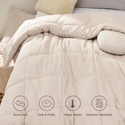 Bedsure Comforter Duvet Insert - All-Season Twin Size Quilted Down Alternative Bedding, Beige 88 x 68 Inches