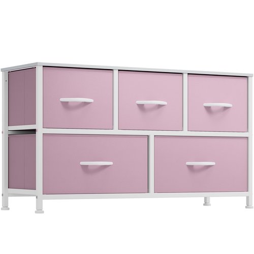 DWVO Wide Storage Tower with 5 Drawers - Fabric Dresser, Organizer Unit for Bedroom, Living Room, Closets