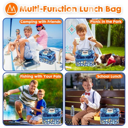 YOYTOO Kids Double Decker Cooler Insulated Lunch Bag, Back to School Large Meal Tote for Boys, Girls, Men, Women, with Adjustable Strap, Space