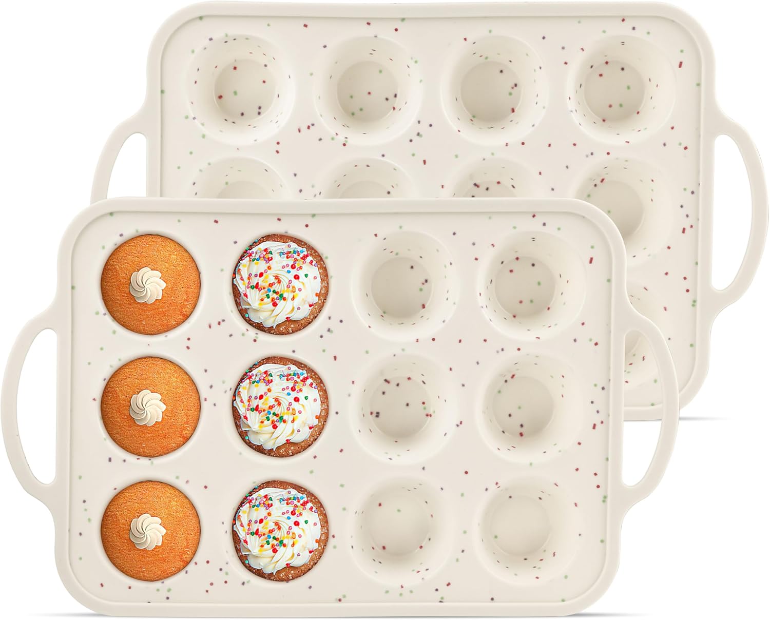 Skiennix Silicone Muffin Pan - 12-Cup Nonstick Baking Tray with Metal Reinforced Frame | BPA-Free