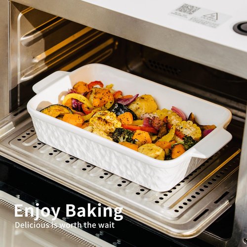 Dafuceramic Casserole Dishes for Oven, Baking Dishes, Ceramic Bakeware Sets of 4, Rectangular Baking Pan Set with Handles for Baking, Casserole, Kitchen, Wedding Gift,White