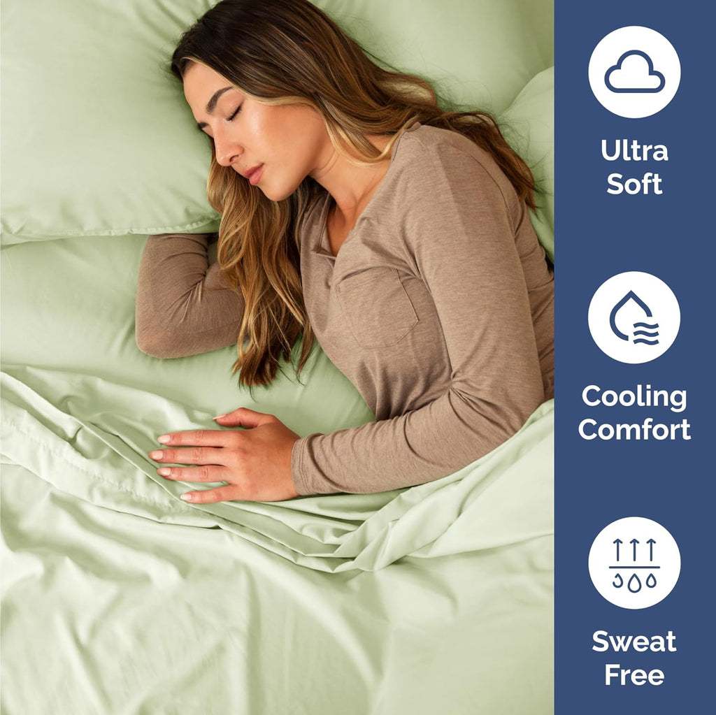 Skiennix Twin Size Sheet Set - Comfy Cooling Bed Sheets | Luxury Hotel Quality - Deep Pockets, Wrinkle-Free - Light Sage Green