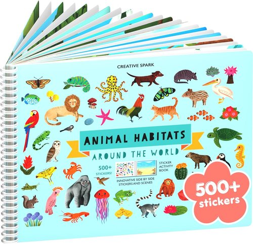 Cupkin Animals Habitat 500+ Kids Sticker Book - Toddler Airplane Travel Activity | 12 Coloring Pages + 12 Scenes for Ages 2–8 Years