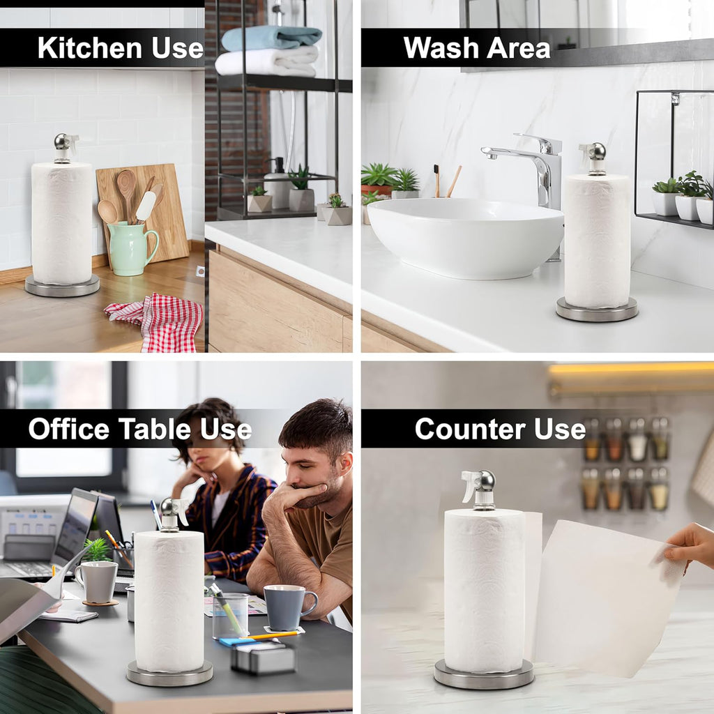 Skiennix Paper Towel Roll Holder - Space-Saving Design with Hidden 7oz Spray Bottle | Rust-Resistant Stainless Steel