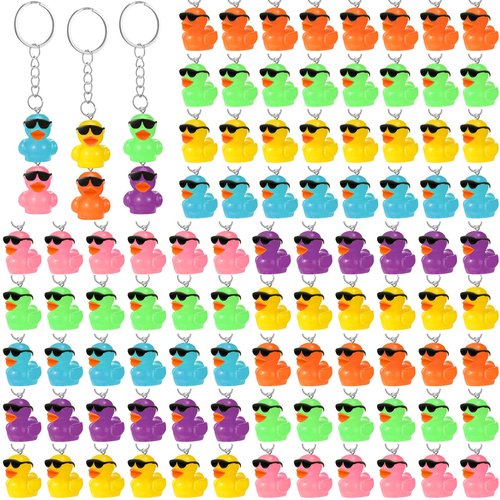 Roowest 150 Pcs Mini Resin Duck Keychains Bulk Mini Sunglasses Resin Ducks Charms Pendant Accessories for Gifts Birthday Party Favors Baby Shower