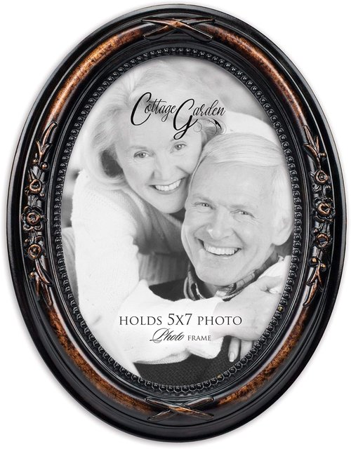Cottage Garden Photo Frame - Personalizable Burlwood Finish | 5 x 7 Oval Design for Table & Wall