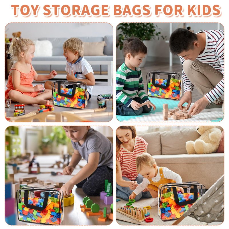 18 Packs Large Toy Storage Bags with Labels, Waterproof Clear Pvc Storage Bags for Toys, Travel Organizer Bags with Zipper Closure for Puzzles, Building Blocks, Kids' Books