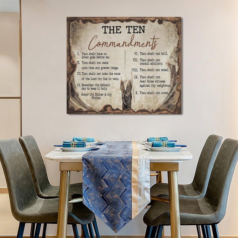 The Ten Commandments Wall Art 10 Commandments Christian Bible Verse Religion Scripture Pictures Wall Decor Canvas Painting Prints Artwork Framed for Church Living Room Bedroom Office 24"x20"