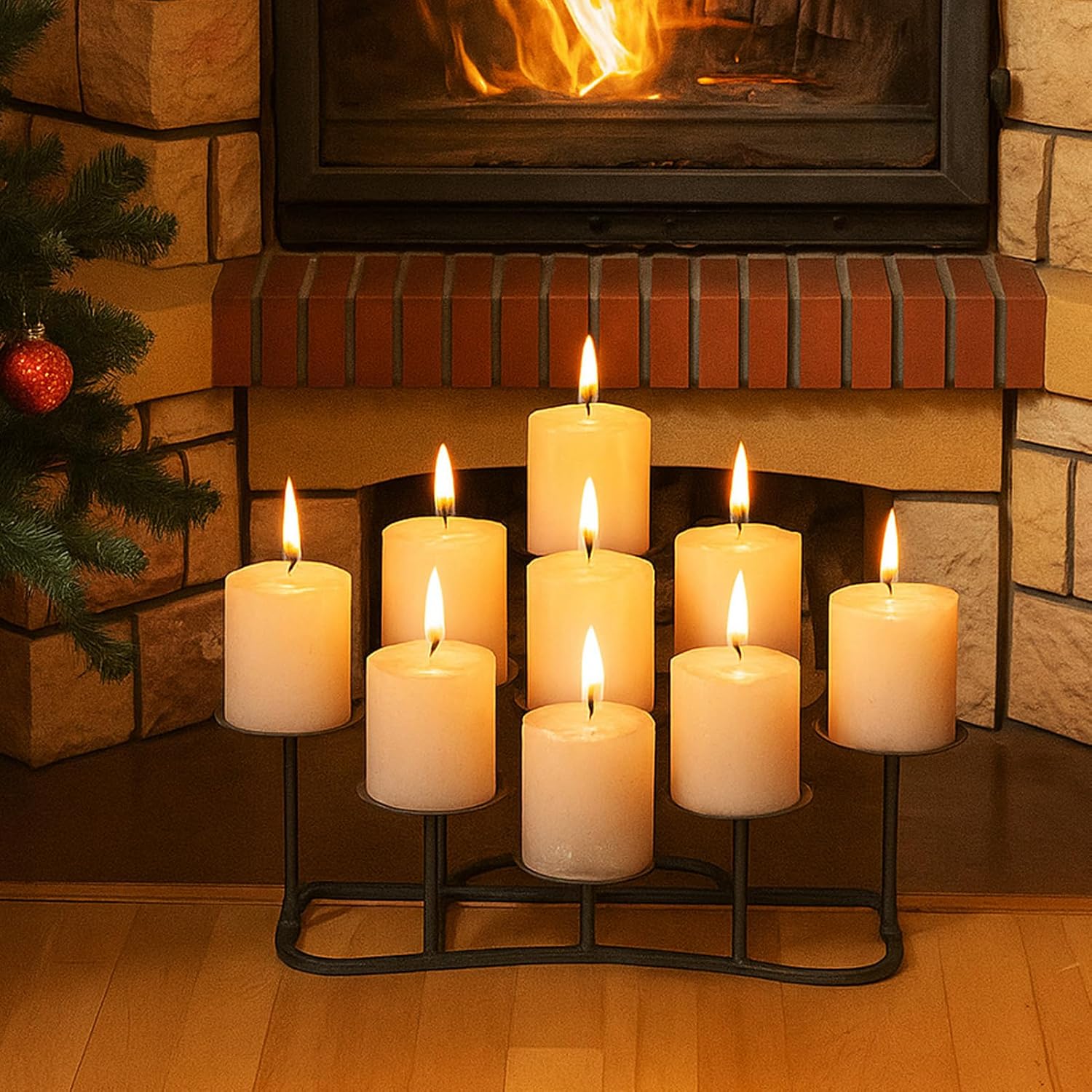 Smtyle Fireplace Candelabra - Modern Black Matte Multi-Tier Centerpiece for Pillar Candles