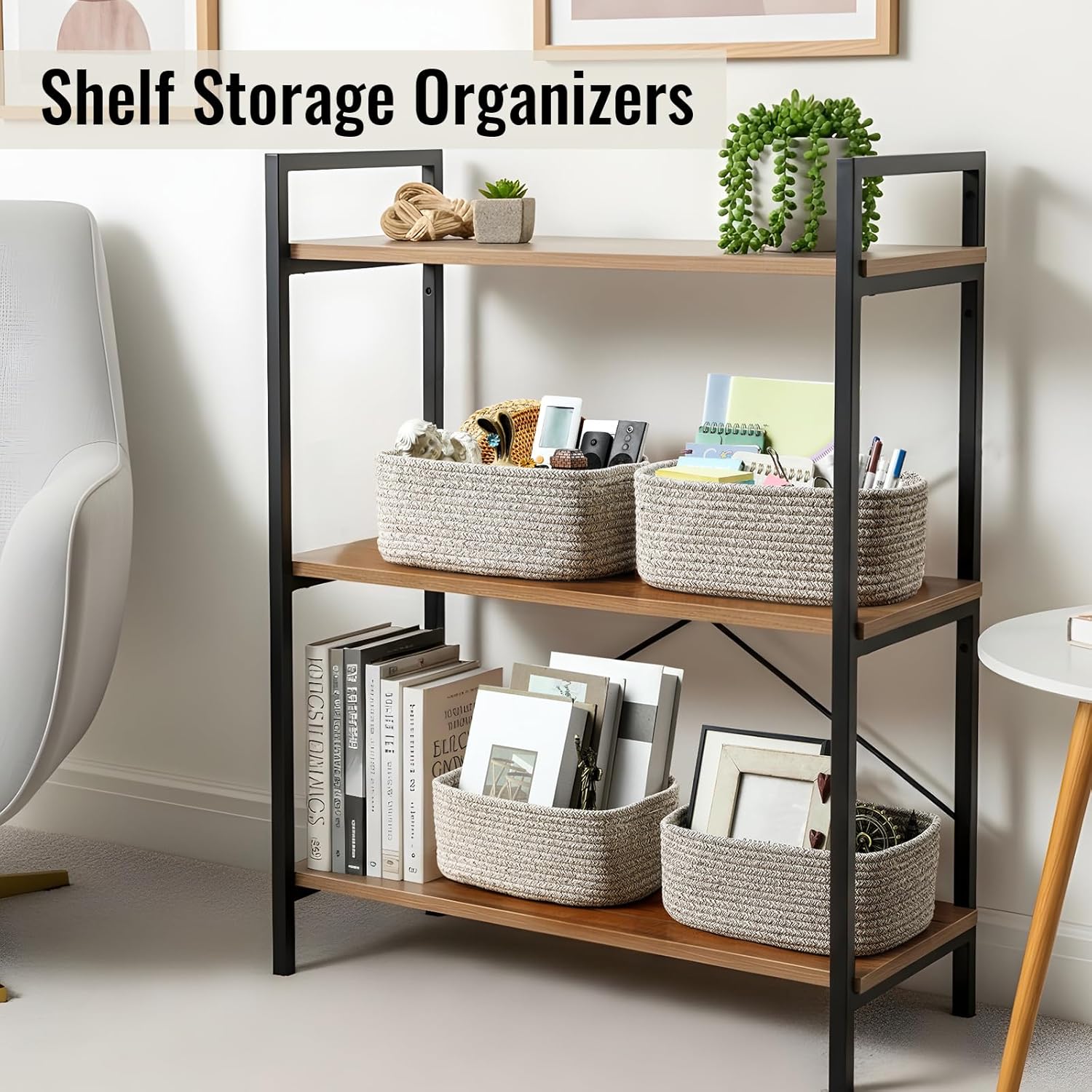 Woven Rope Storage Baskets by [Brand Name] - 8 Pack Cute Organizing Bins for Bathroom & Nursery - 11.5"x7.5"x4.7" - Brown
