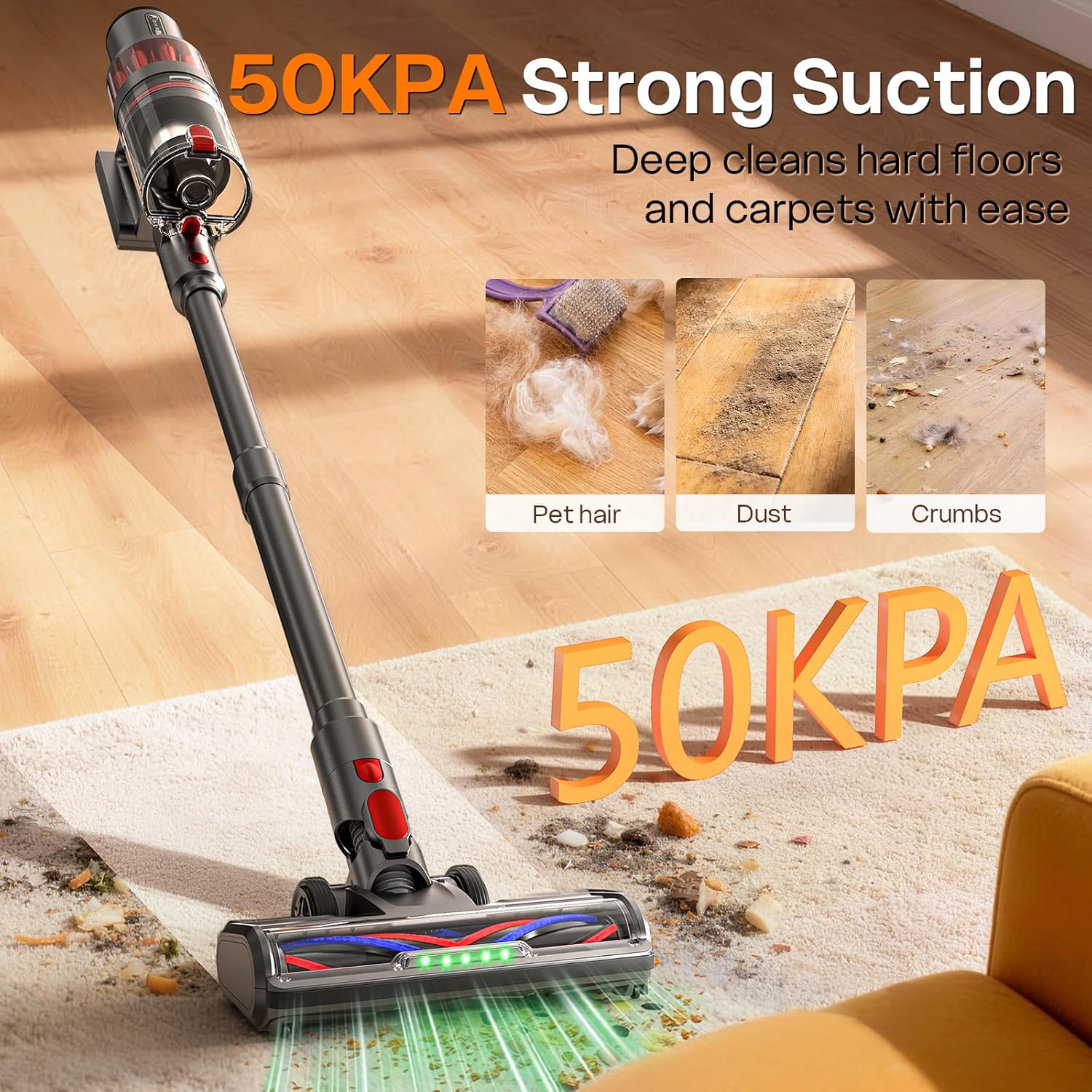 Skiennix Cordless Vacuum Cleaner - Powerful 600W Suction | Lightweight & Rechargeable | 60 Min Runtime - Grey