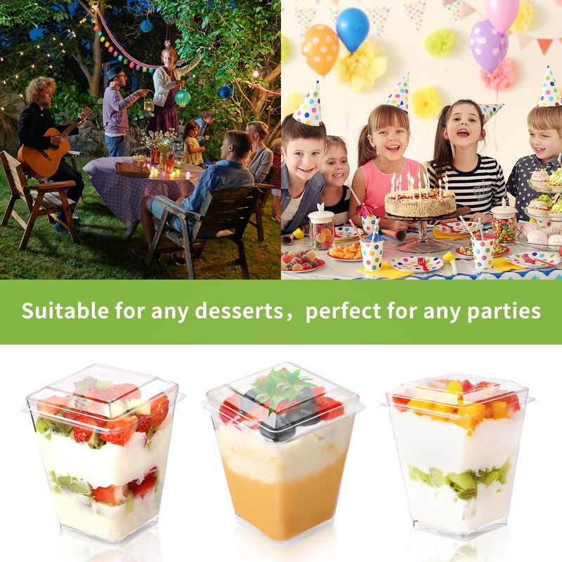 FIFWVGP 100 Pack 5 oz Plastic Dessert Cups With Lids and Spoons, Yogurt Parfait Appetizer Cups for Party, Mini Dessert Shooters for Pudding and Fruit