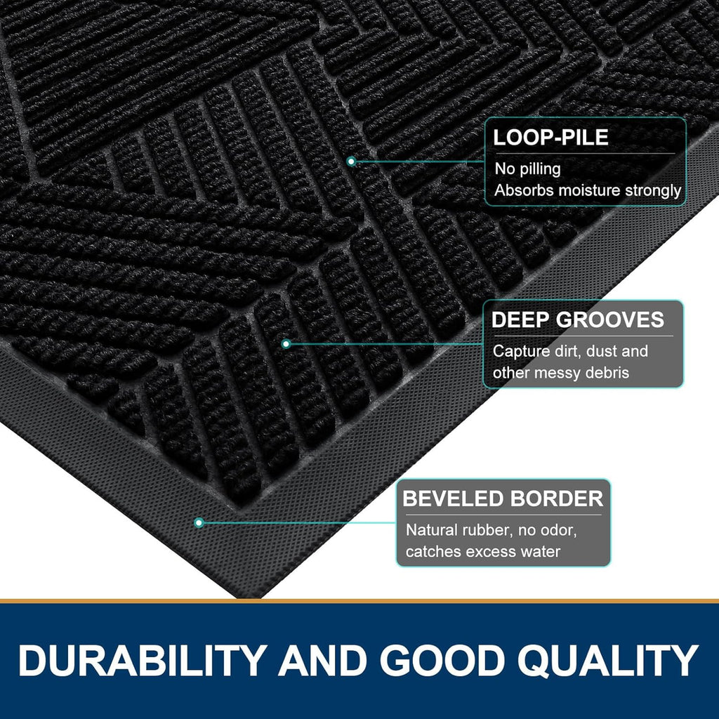 Smiry Heavy-Duty Rubber Doormat - Irregular Triangle Design | Traps Dirt & Moisture, Easy to Clean (29.5x17, Black)