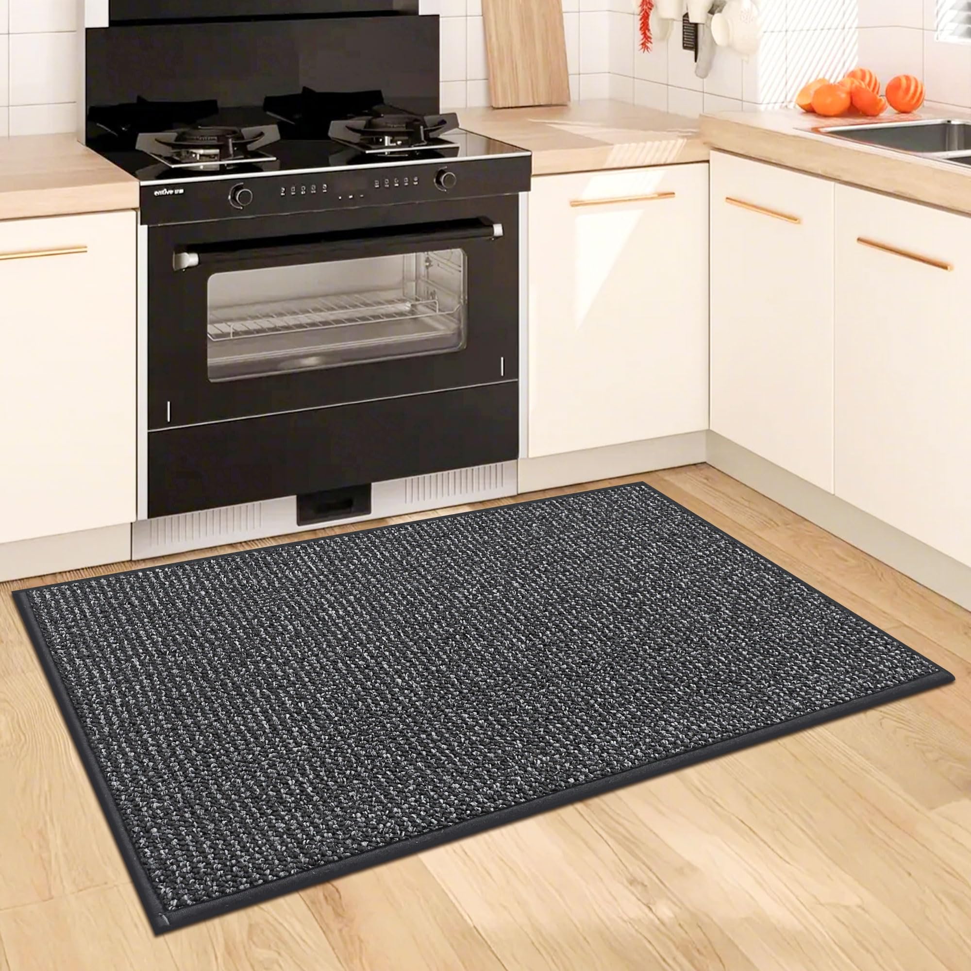 BEQHAUSE Kitchen Rugs and Mats 2PCS, Non-Slip Kitchen Mats for Floor, Absorbent and Stain Resistant Kitchen Runner, Machine Washable Rugs for Kitchen, Laundry & Sink, 20"x32"+20"x48", Charcoal