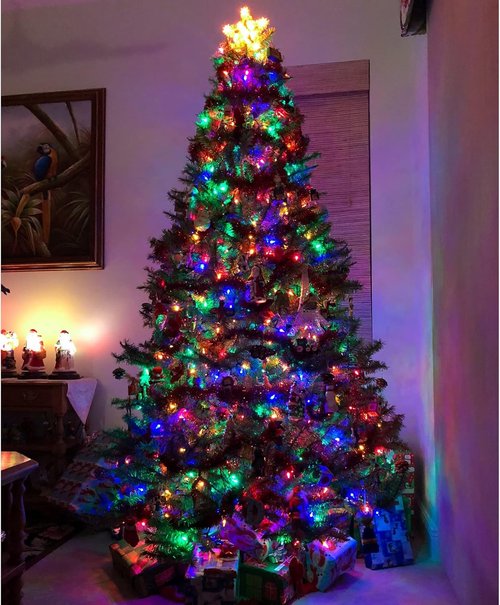 Juegoal 6-Foot Artificial Christmas Tree - 300 LED Warm White & Color Changing Lights, Sturdy Metal Legs